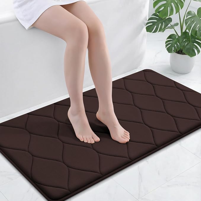 Smiry Memory Foam Bath Mat 44x24, Ultra Soft Absorbent Bathroom Rugs | Brown, Plush Quick Dry and Machine Washable Cushion Bath Mats for Bathroom, Shower, Tub & Home Decor