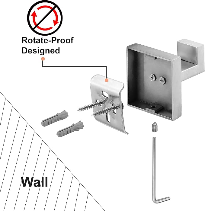 Nolimas Towel Hook Stainless Steel Bathroom Rustproof Clothes Towel Coat Hook Wall Mounted Square Toilet Kitchen, Heavy Duty Door Hanger, 6 Pack, Brushed Nickel
