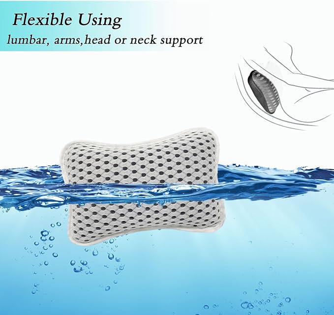 Bath Pillows for tub,Home Spa Pillows for Bathtub, Hot Tub,Head and Neck Support with 2 Strong Suction Cups,Grey