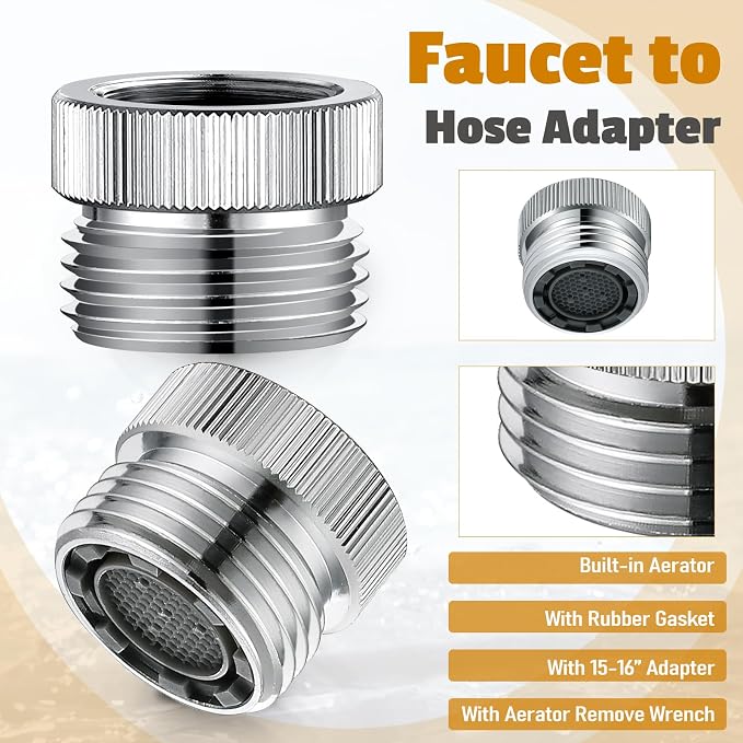 Faucet Adapter with Aerator Faucet to Hose Adapter, Faucet Adapter to Garden Hose Attachment for Sink Faucet to Garden Hose Adapter 3/4" GHT Thread Chrome