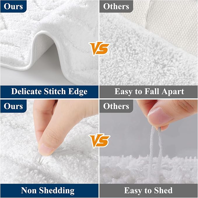 Ileading Bathroom Rugs Sets 5 Piece, Non Slip Washable Bath Mat Set | Absorbent Plush Microfiber Bathroom Mat Set with Toilet Cover, Bath Runner and U-Shaped Contour Rug for Tub, Shower, White