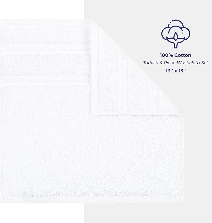 American Soft Linen 100% Cotton Luxury Turkish Towels, 4 PC Washcloth Set | Soft Absorbent Quick Dry OEKO Tex Standard 100 Certificated Durable Machine Washable Premium Hotel Quality