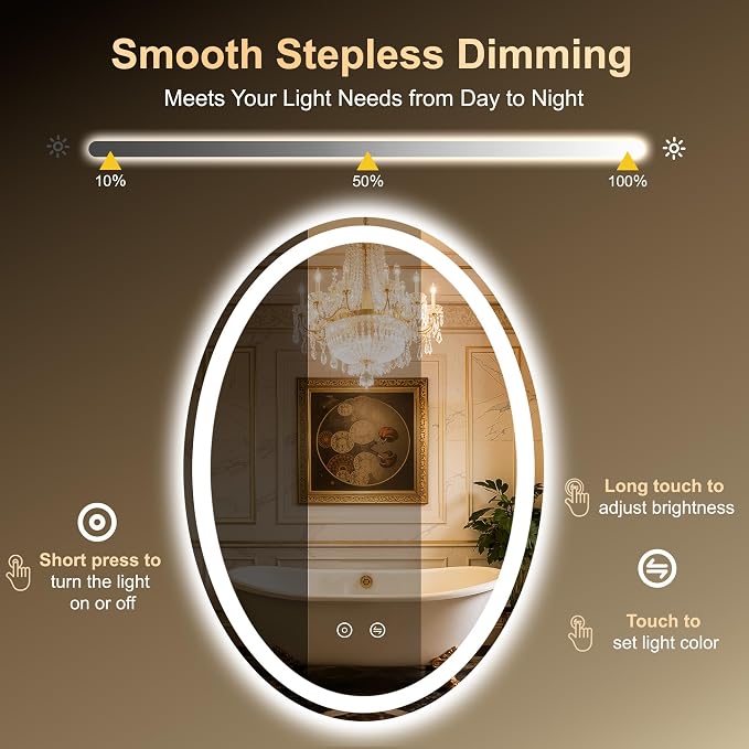 Oval LED Mirror for Bathroom,20x28 Lighted Vanity Mirror with Lights | Smart Anti-Fog, Dimmable 3 Color Modes, Backlit+Frontlit, Memory Function, HD Tempered Glass,Touch Sensor,Horizontal/Vertical