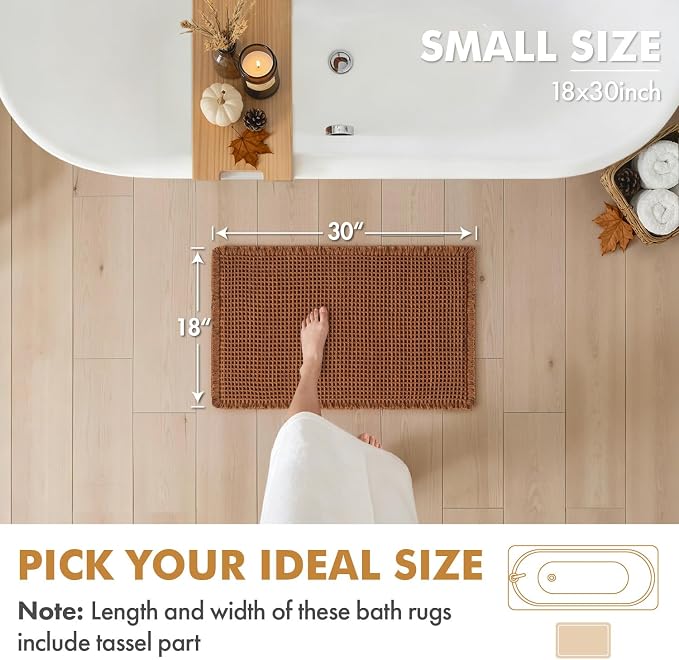 MIULEE Fall Terracotta Set of 2 Waffle Bathroom Rugs Bath Mat 18x30 Inch | Non Slip, Super Absorbent, Washable, Ultra Soft, Rubber Backed Bath Rugs for Bathroom Floor Tub Shower, Boho Decor