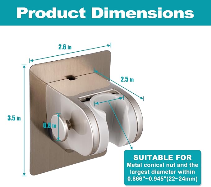 GwernKB Handheld Shower Head Holder with 2 Hanger Hooks,Strong Adhesive&Waterproof No Drilling Wall Mount Shower Bracket for RV and Kids&Elders,Install Any Height&Fix Firmly,Brushed Nickel