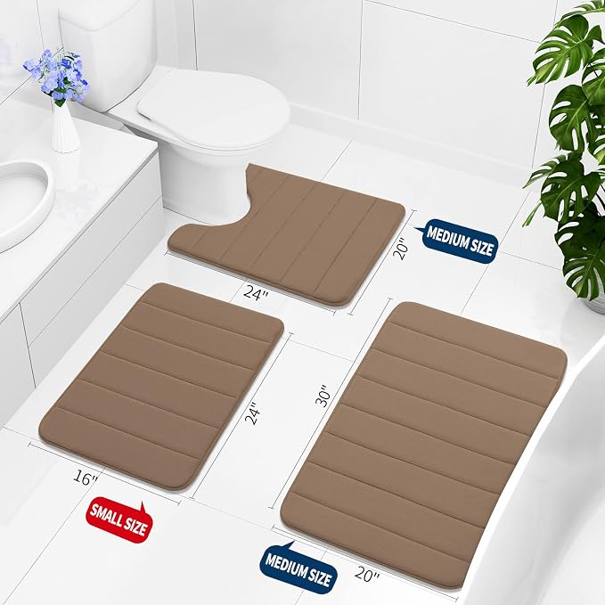 Buganda Memory Foam Bath Mat 35.4 x 24, Ultra Soft Absorbent Bathroom Rugs | Mocha, Machine Washable Quick Dry Bath Mats for Bathroom Floor, Shower and Tub, Home Decor Accessories