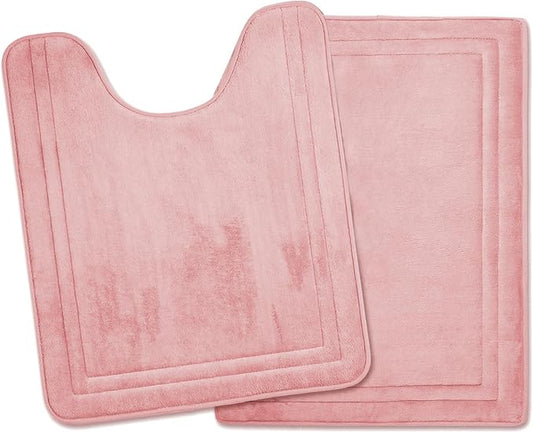 Light Pink Bathroom Rugs Memory Foam Bath Toilet Contour Mat Set 2 Piece | Non Slip Washable Floor Mats U-Shaped Toilet Rug Soft Absorbent Plush Microfiber Shower Tub Bathmat Gray,24"x17"+24"x20"