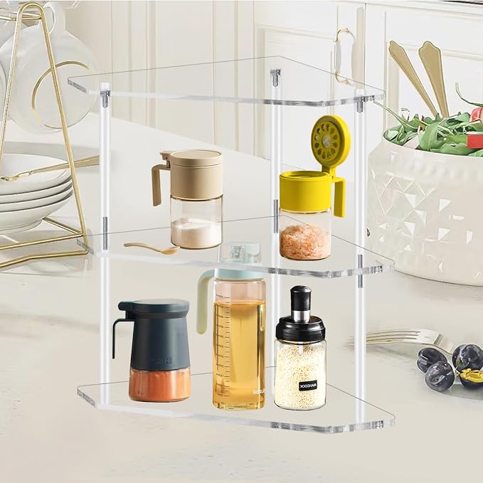 Tasybox Corner Shelf, 2 Tier Bathroom Counter Organizer Acrylic Organizer | Clear Corner Shelves, Bathroom Countertop Organizer, Plate Organizer for Cabinet Bathroom Kitchen Vanity Makeup Spice