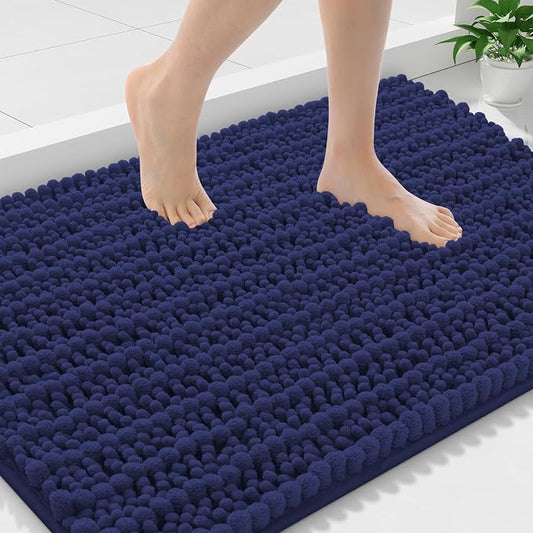 Smiry Bathroom Rugs 36X24, Extra Soft Rubber Backing Chenille Bath Mats | Deep Blue Machine Washable Non Slip Quick Dry Bath Mats for Bathroom Floor, Tub, Shower, Home Decor Accessories