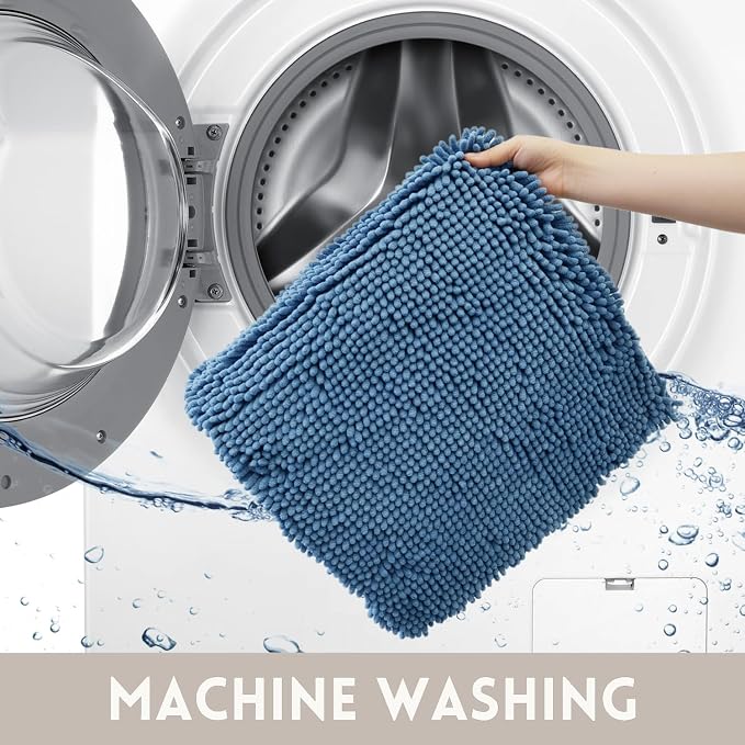 Bathroom Rugs Sets 2 Piece Chenille Bathroom Rugs,Extra Thick and Absorbent,Strong PVC Non-Slip Underside, Machine Washable, Dry Quckily, Soft Cozy Plush for Toilet,Bedroom (Deep Blue)