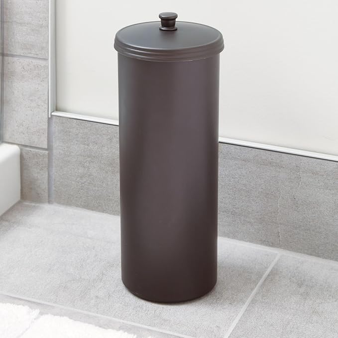 iDesign Freestanding Bathroom Toilet Paper Storage Holder with Lid for 3 Extra Rolls,Bronze,(Pack of 4)