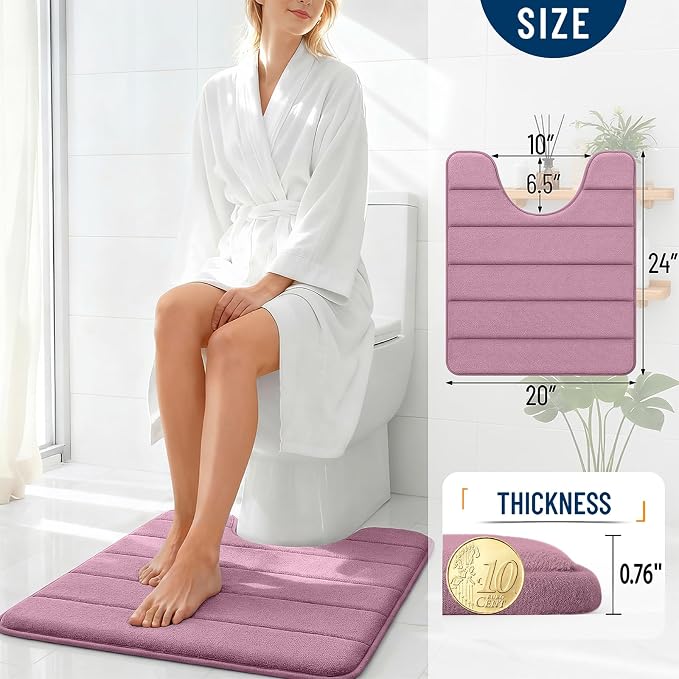 OLANLY Memory Foam Toilet Rugs U Shaped 24x20, Super Soft and Absorbent | Deep Plum, Quick Dry Commode Contour Bath Rugs, Machine Washable Toilet Mat, Comfortable Bathmat Carpet for Bathroom Floor
