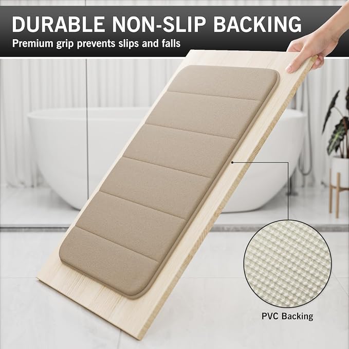Beige Bathroom Rugs Set 2 Piece Memory Foam Bath Non-Slip Bath Mat,Washable Room Mats,Absorbent Shaggy Rugs Super Soft Kitchen Mats, Batroom Carpets for Bathroom,Tub,Shower Home Decor