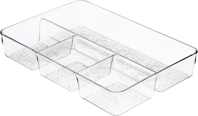 iDesign Rain Divided Cosmetic Drawer Organizer Tray for Vanity Cabinet to Hold Makeup, Beauty Products, Accessories, 13" x 9" x 2.25", Clear