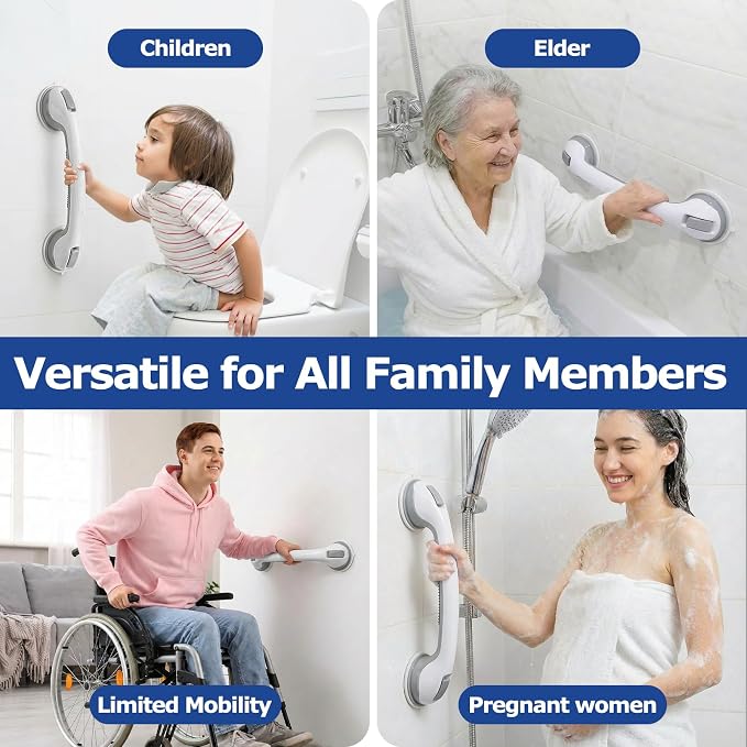 Grab Bars for Shower, 3 Pack Suction Cup Shower Handle with Textured Grip, 16.5 Inch Removable Bath Handrails for Seniors, Elderly and Handicap, Drill-Free Balance Support for Smooth Tile