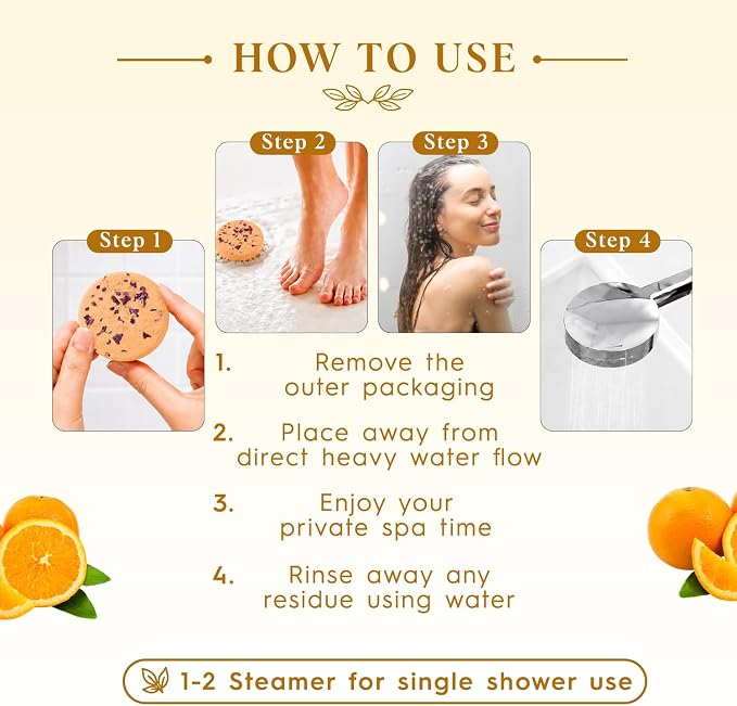 SWCANDY Orange Shower Steamers 8 Pack, Home Spa Self Care | Bright citrus aromatherapy with natural essential oils shower gift for women, men, wife & husband.
