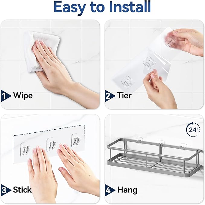 Shower Caddy Adhesive, Rustproof Shower Organizer with Soap Holder, Large Capacity Shower Shelves for Inside Shower, No Drilling Bathroom Organizers and Storage for Home Decor（3 Pack Grey）