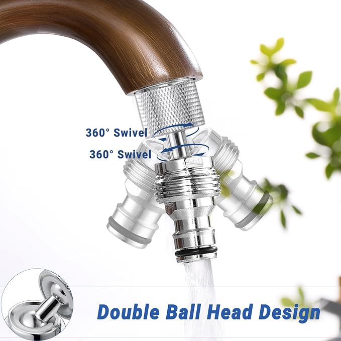 360° Swivel Dishwasher Faucet Adapter, Quick Connect Faucet to Hose Adapter Sink Hose Aerator, Male To Female Hose Adapter for Dishwasher, Kitchen, Garden - 15/16-27 Male to 55/64-27 Female (Chrome)