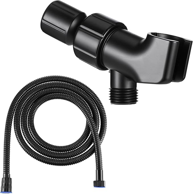 Mimorou 79 Inch Stainless Steel Shower Hose with Adjustable Arm Holder Shower Head Adjustable Replacement Hose Head Holder for Wall (Stylish Style, Black)
