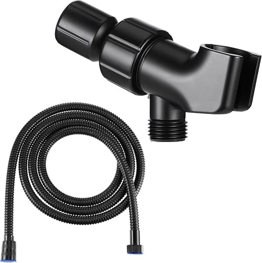 Mimorou 79 Inch Stainless Steel Shower Hose with Adjustable Arm Holder Shower Head Adjustable Replacement Hose Head Holder for Wall (Stylish Style, Black)