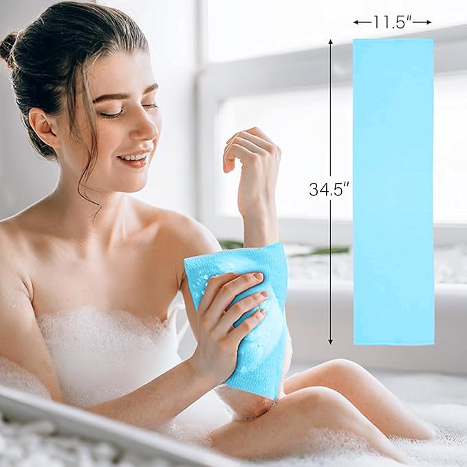 Exfoliating Washcloth Towel, Japanese Exfoliating Wash Cloth, Korean Body Scrubber Exfoliator, Back Scrubber Washer for Shower Bath, Body Scrub African Net Sponge Loofah Luffa (Blue)
