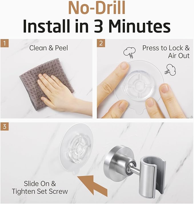 KES All Metal Shower Head Holder Adhesive, Dual-Size Opening Handheld Shower Head Holder Wall Mount for Standard & Oversized Shower Hose, Adjustable Shower Wand Holder, Brushed Steel, C208DF-BS