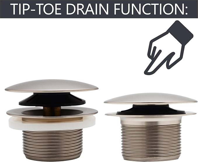 Westbrass D398R-07 1-1/2" NPSM Coarse Thread Mushroom Tip-Toe Bathtub Stopper Bath Drain, 1-Pack, Satin Nickel