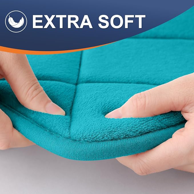 OLANLY Memory Foam Bath Mat 47x32, Ultra Soft and Absorbent Bathroom Rugs | Teal, Quick Dry, Machine Washable Shower Bath Rugs, Comfortable Bath Carpet for Bathroom Floor, Tub and Shower