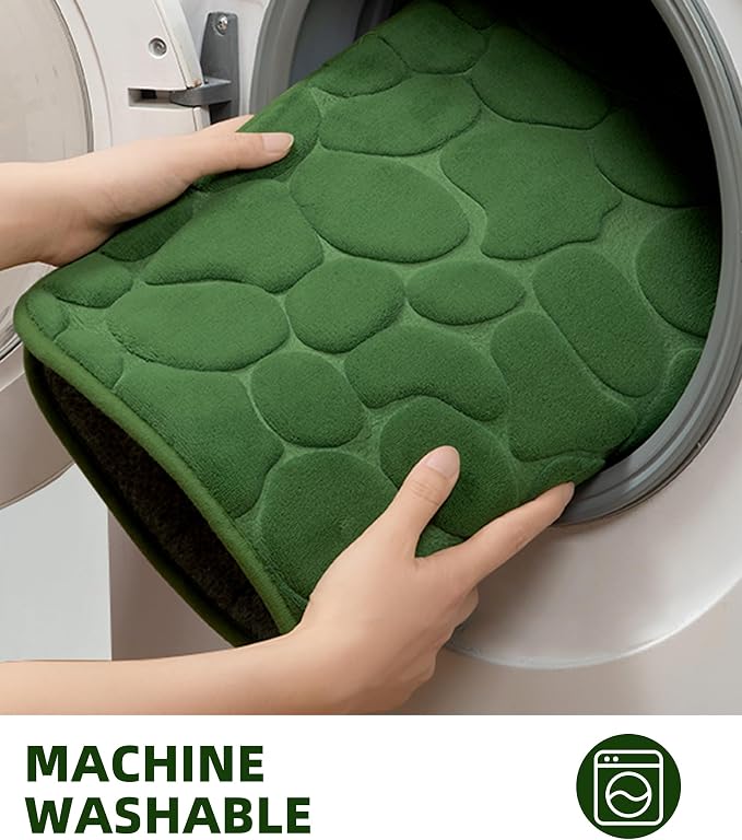 YIHOUSE Memory Foam Bath Mat Cobblestone Bathroom Rugs Super Water Absorbent Bath Mats for Bathroom Machine Washable Bath Rugs(20 x 47,Green)