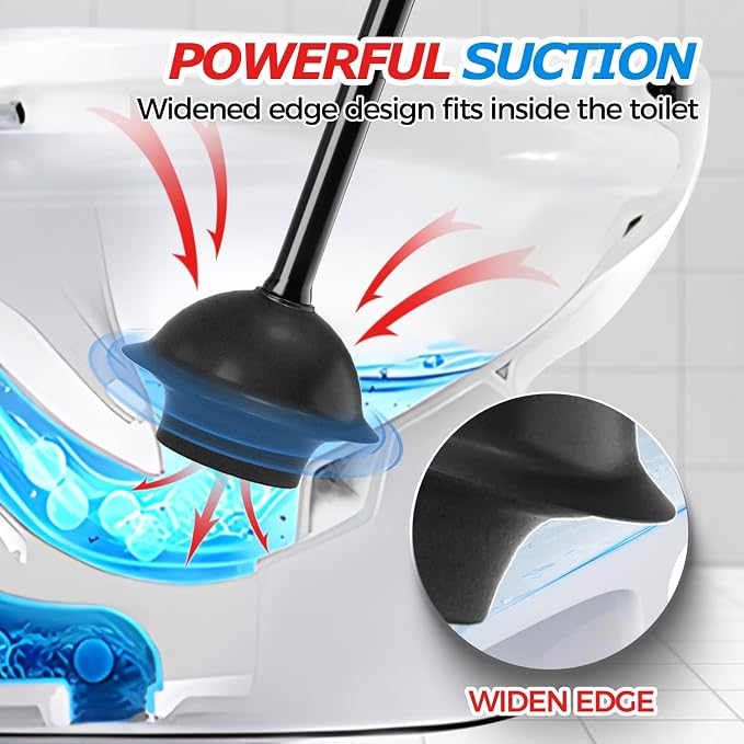 FORASTO 3 Packs Toilet Plunger with Holder for Bathroom Cleanup, Black | Bathroom Essentials for Apartment, Cleaning Supplies, Home Essentials, Bathroom Decor, Bathroom Accessories