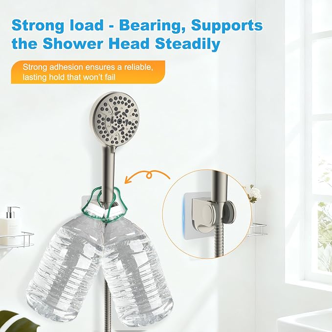Hibbent Showerhead Holder, Strong Adhesive and Waterproof Handheld Shower Holder & Bracket, Height Adjustable Shower Wand Holder, Wall Mount, No Drilling, Brushed Nickle