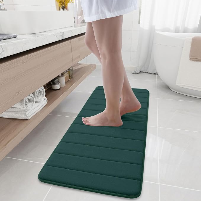 Buganda Memory Foam Bath Mat 47 x 17, Ultra Soft Absorbent Bathroom Rugs | Dark Green, Machine Washable Quick Dry Bath Mats for Bathroom Floor, Shower and Tub, Home Decor Accessories