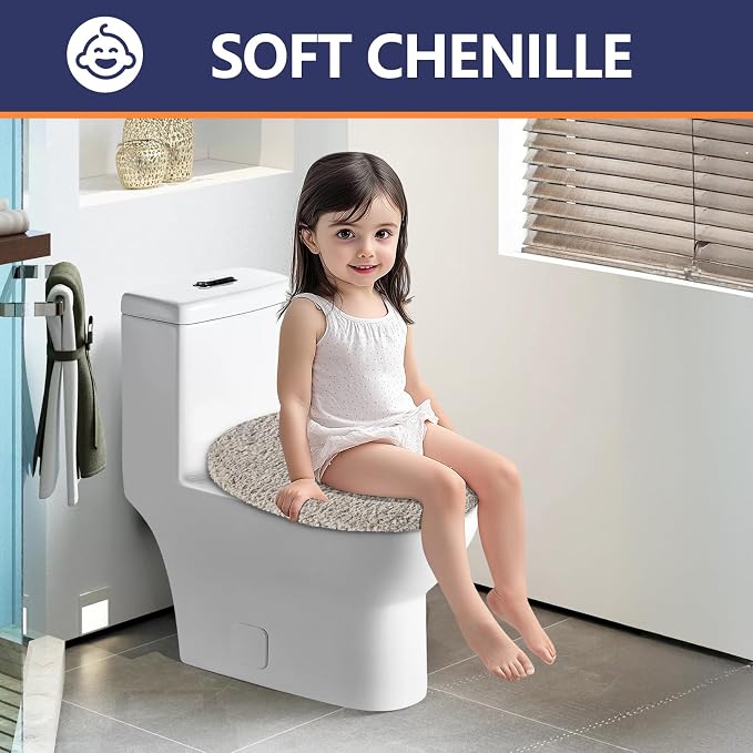 Soft Microfiber Toilet Seat Cover 17.5" x 15" Machine Washable | Solid Toilet Lid Cover Adjustable Rubber Backing Fits Most 16 -17.5" L x 14-16" W Round Oblong and Elongated Toilet Seat