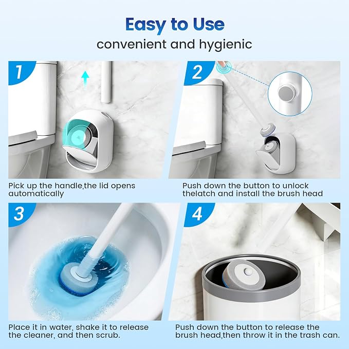 JUDRDO Disposable Toilet Brush, Toilet Bowl Cleaning Kit, Toilet Bowl Brush | 36 Refills for Deep Toilet Cleaning,Toilet Brush and Holder Set for Hygienic Bathroom Maintenance