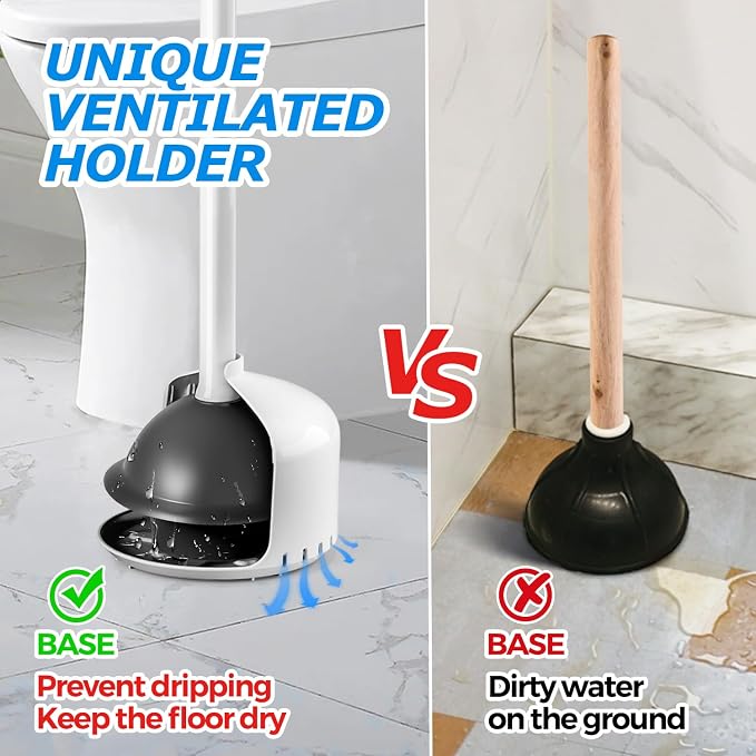 FORASTO Toilet Plunger with Holder - Heavy Duty Bathroom Cleaning Tools | Plungers for Bathroom, Toilet Bowl Cleaners, Apartment Must Haves, Bathroom Decor Accessories, Home Essentials, White