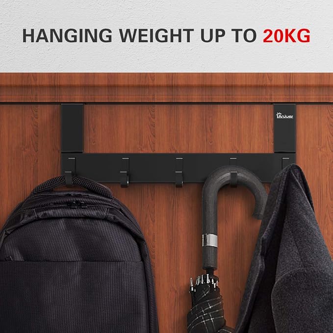 Over The Door Hook Organizer Rack, Metal Coat Hanger Door 5 Hooks Hanger Black