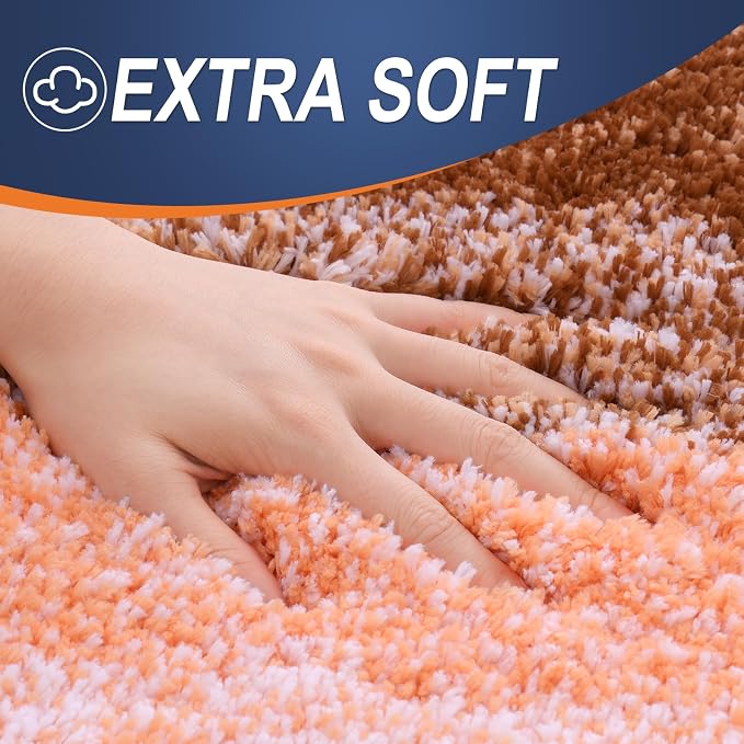 OLANLY Luxury Toilet Rugs U-Shaped 24x20, Soft Absorbent Microfiber Mat | Orange, Non-Slip Quick-Drying Rubber Backing, Machine Washable Plush Contour Bath Mat for Toilet Base, Home Decor Accessories