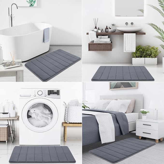 Buganda Memory Foam Bath Mat 47 x 32, Ultra Soft Absorbent Bathroom Rugs | Dark Grey, Machine Washable Quick Dry Bath Mats for Bathroom Floor, Shower and Tub, Home Decor Accessories