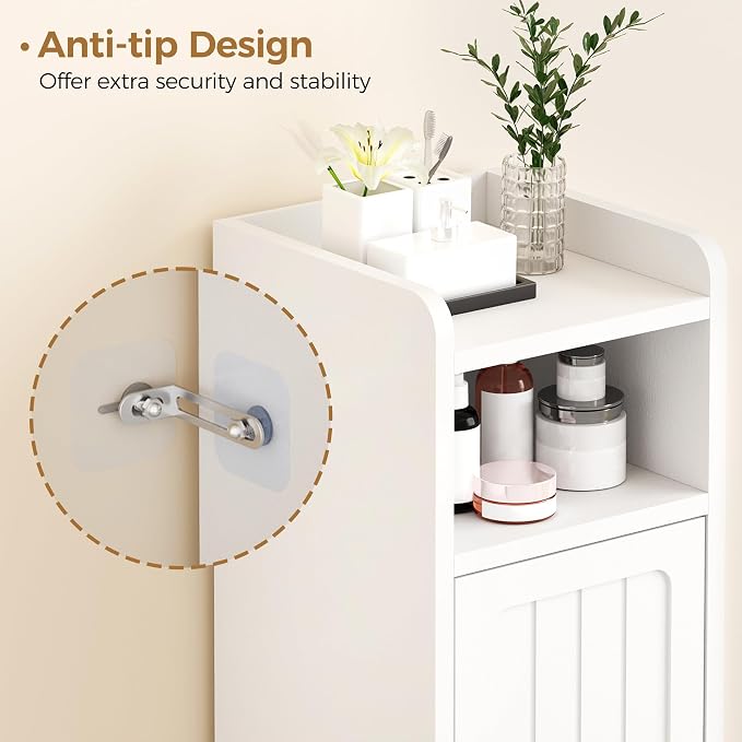BEWISHOME Small Bathroom Cabinet, Bathroom Storage Cabinet with Adjustable Shelves & 2 Doors, Narrow Toilet Paper Cabinets, 7.9" D x 7.9" W x 31.5" H, for Small Spaces, White YYG03W