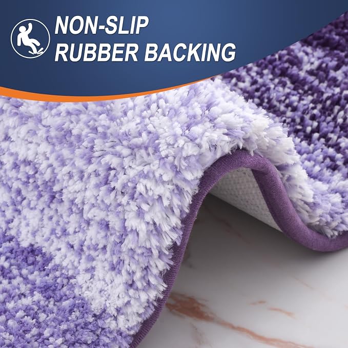 OLANLY Micorfiber Bathroom Rug Set 2 Piece, 24"x16"+U-Shaped 24"x20" | Violet, Soft Absorbent Bath Mats and Contour Toilet Rug, Non-Slip, Machine Wash Dry, Plush Shaggy Bath Mats for Bathroom