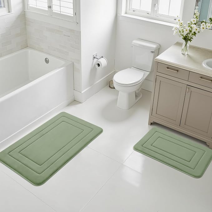 Cupic Cupid Memory Foam Bath Mat 24"×36", Non Slip Bathroom Rugs，Sage Green | Soft Touch, Cushioned Comfort, Non Slip Bathroom Mat, Super Absorbent & Quick Dry, Machine Washable for Shower, Tub & Vanity