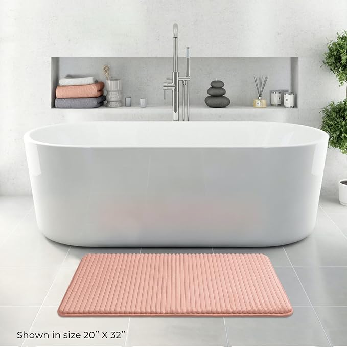 FRESHMINT Charcoal Infused Memory Foam Bath Mat, 20"x32", Dusty Rose | Non-Slip, Ultra Soft, Thick & Water Absorbent, Machine Washable, Quick Dry, Plush Comfort