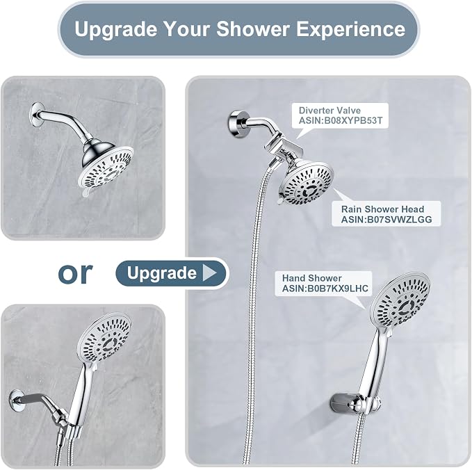 BRIGHT SHOWERS Shower Head Holder Wall Mount, Adjustable Handheld Shower Wand Holder with Universal Fit and Angle Adjustment, Chrome