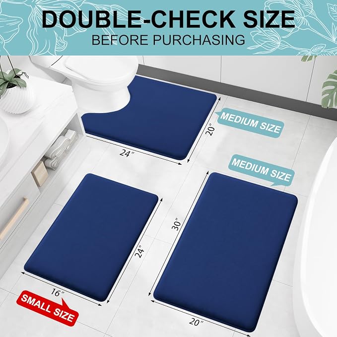 Smiry Memory Foam Bath Mat 36x24, Extra Soft and Absorbent Bathroom Rugs | Navy Blue, Quick Dry Machine Washable Non-Slip Bath Mat for Bathroom Floor, Shower and Tub