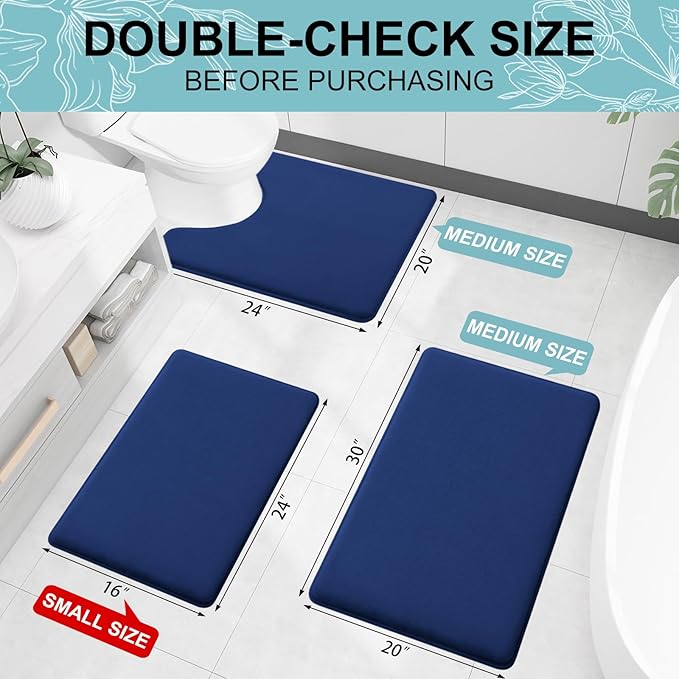 Smiry Memory Foam Bath Mat 47x20, Extra Soft and Absorbent Bathroom Rugs | Navy Blue, Quick Dry Machine Washable Non-Slip Bath Mat for Bathroom Floor, Shower and Tub