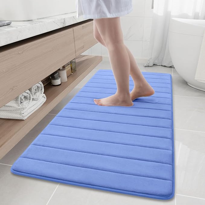 Buganda Memory Foam Bath Mat 60 x 24, Ultra Soft Absorbent Bathroom Rugs | Cornflower Blue, Machine Washable Quick Dry Bath Mats for Bathroom Floor, Shower and Tub, Home Decor Accessories