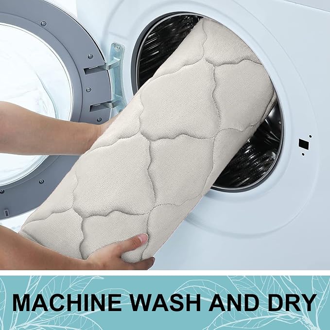 OLANLY Memory Foam Bath Mat Rug 24x16, Ultra Soft Bathroom Rugs, Cream | Thick Absorbent Carpet, Non-Slip Backing, Machine Washable, for Bathroom Floor, Tub, Shower and Home Decor Accessories
