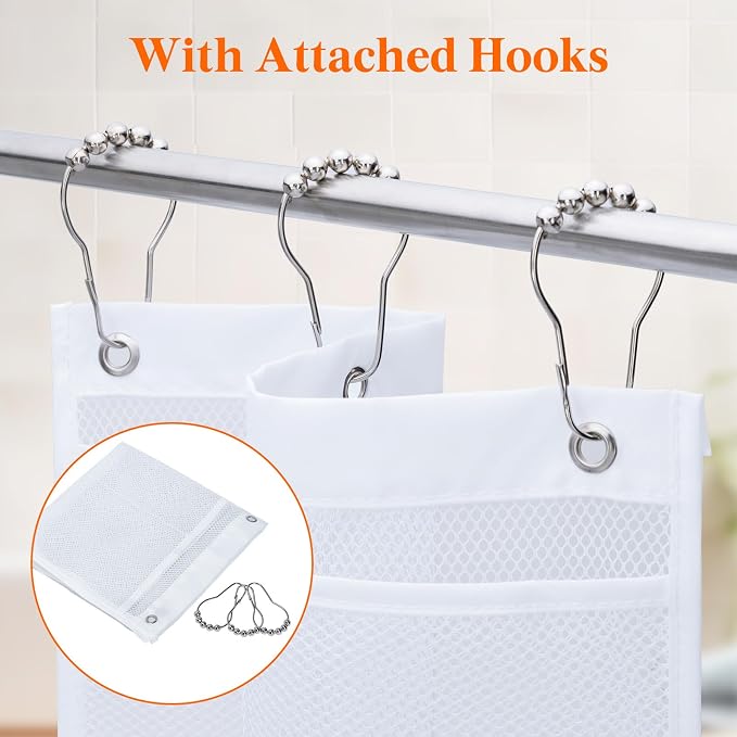 Lifewit Cruise Essentials Shower Caddy Must-Have, 7 Pockets Hanging Bathroom Organizer with Quick-Dry Mesh, Portable Shower Bag to Storage Soap, Shampoo, for RVing, Travel, Camping, White, 2 Packs | 17" x 25.6", Attached 6 Hooks, Quick-Dry, Portable, C...