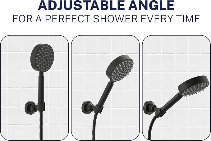 HammerHead Showers Solid Metal Handheld Showerhead Holder Wall Mount, Adjustable Screw-Mounted Pivot Ball, Shower Hose Holder, Fits Most Handheld Showerheads, Matte Black
