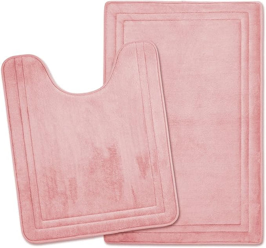 Light Pink Bathroom Rugs Memory Foam Bath Toilet Contour Mat Set 2 Piece | Non Slip Washable Floor Mats U-Shaped Toilet Rug Soft Absorbent Plush Microfiber Shower Tub Bathmat Gray,32"x20"+24"x20"